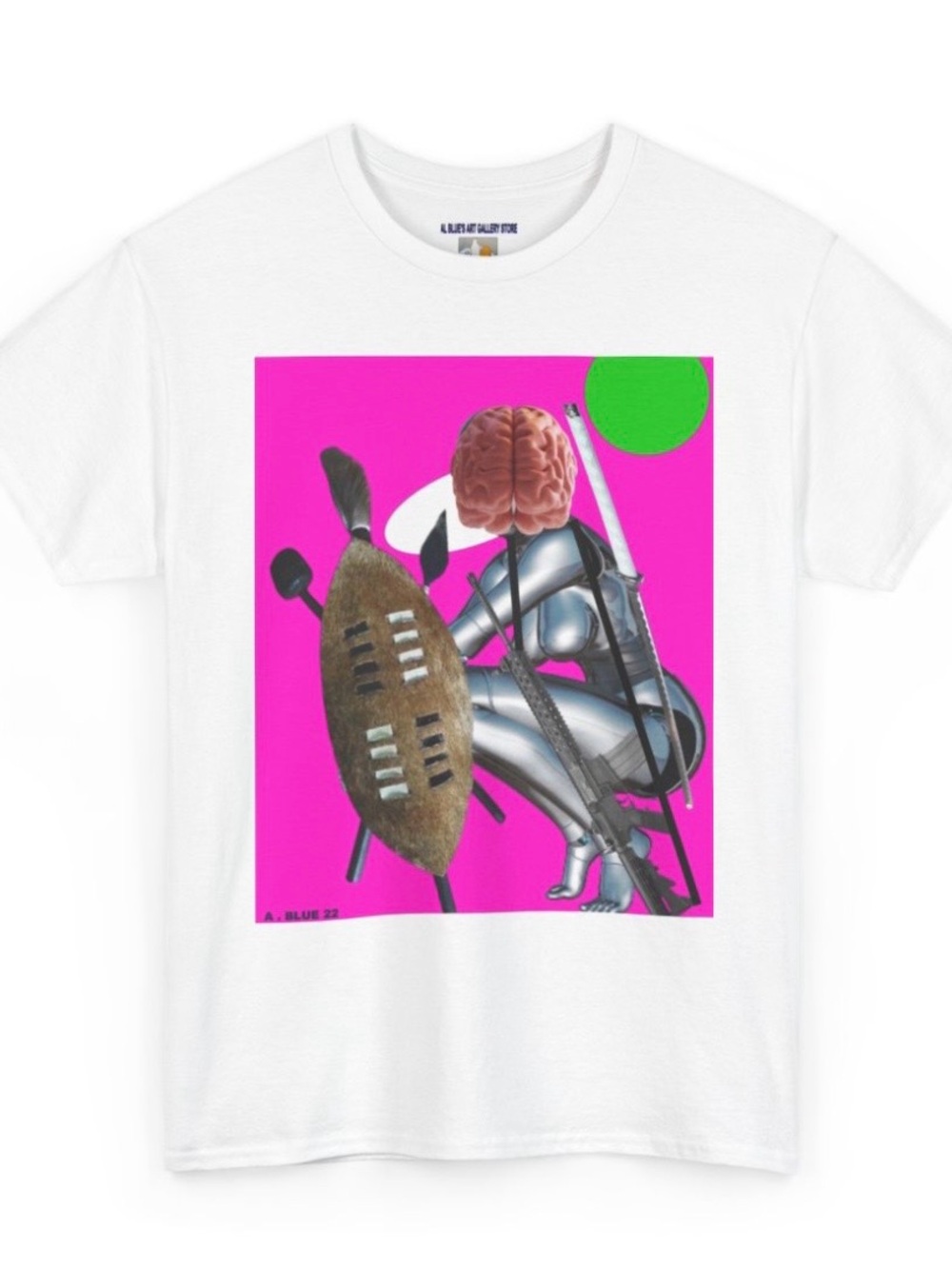 Al Blue designed,Gildan White Short-Sleeve Tee with Pink & Green Graphic